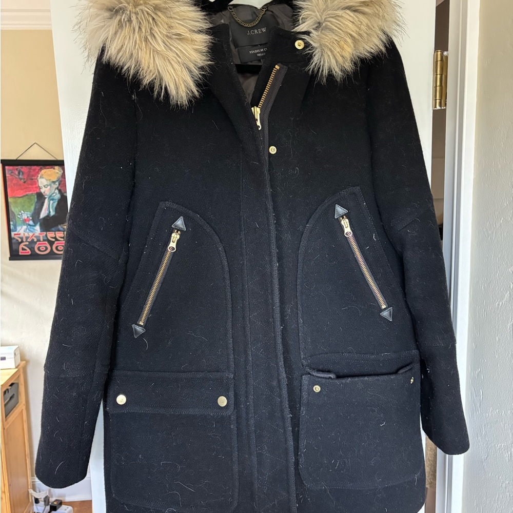 J. Crew Black Chateau Parka Stadium Wool Coat 12 - Picture 4 of 6
